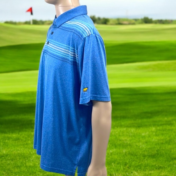 Jack Nicklaus Men’s Blue Horizon Striped Color Block Polo Golf Shirt - Picture 5 of 16